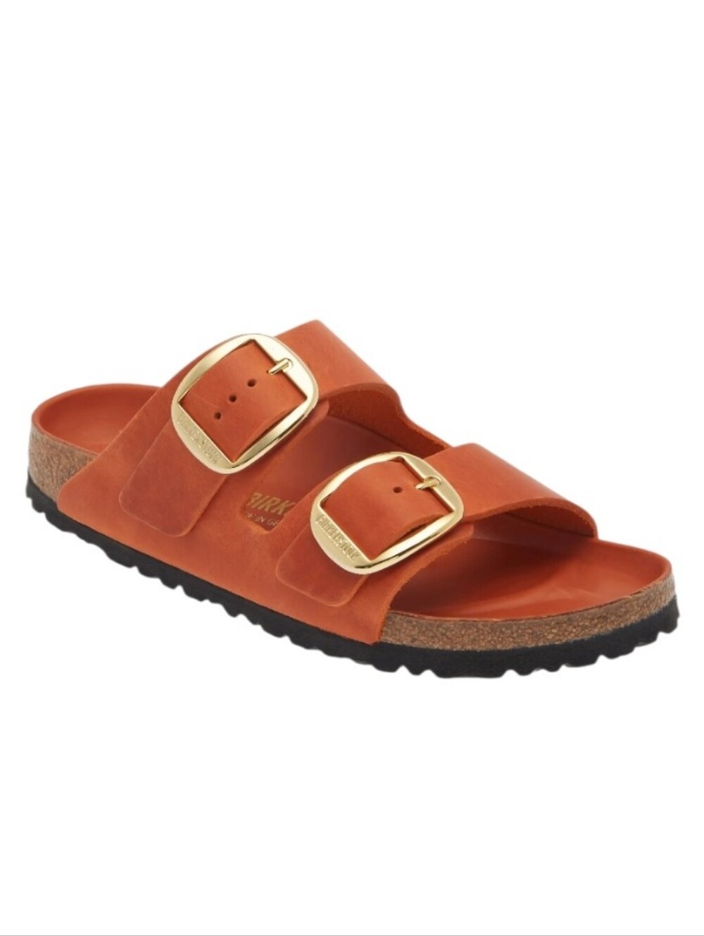 Burkenstock Arizona Big Buckle sandals Gold & burt orange leather molded EVA c